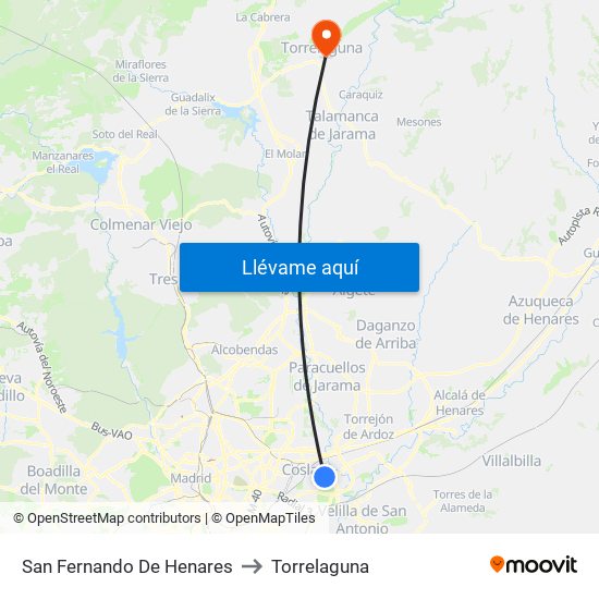 San Fernando De Henares to Torrelaguna map