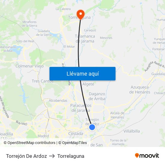 Torrejón De Ardoz to Torrelaguna map