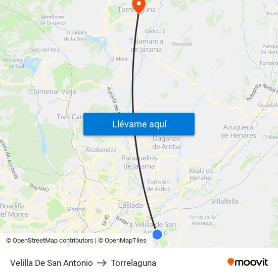 Velilla De San Antonio to Torrelaguna map