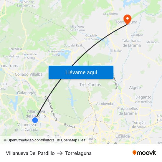 Villanueva Del Pardillo to Torrelaguna map