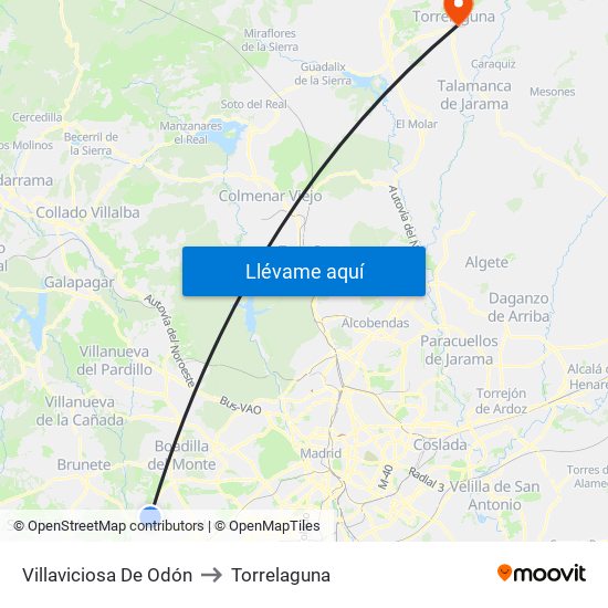 Villaviciosa De Odón to Torrelaguna map