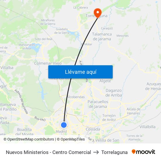 Nuevos Ministerios - Centro Comercial to Torrelaguna map