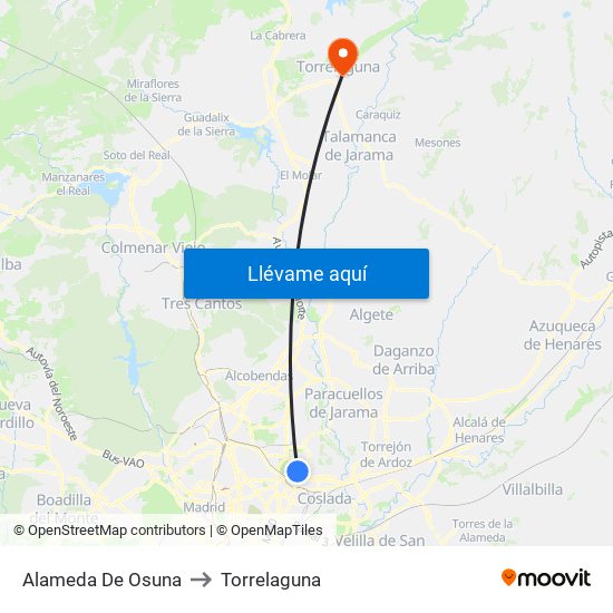 Alameda De Osuna to Torrelaguna map