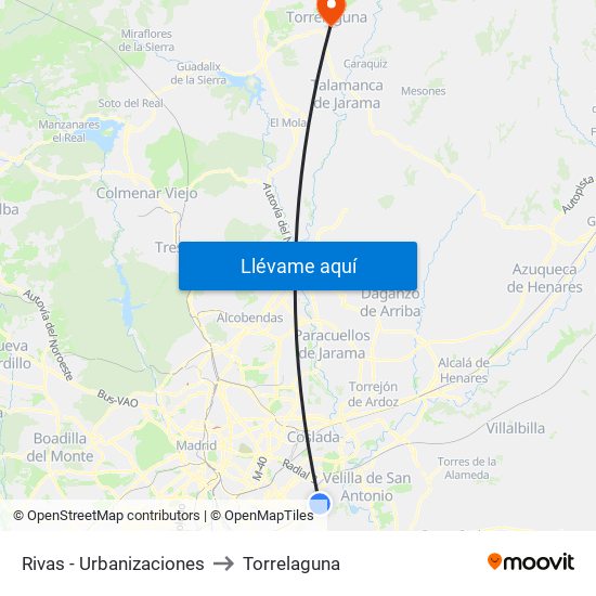 Rivas - Urbanizaciones to Torrelaguna map
