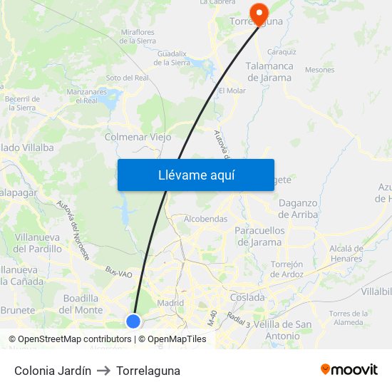 Colonia Jardín to Torrelaguna map