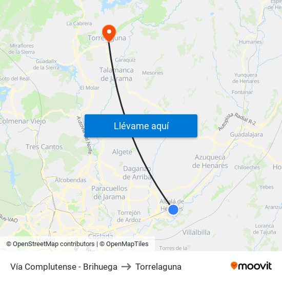 Vía Complutense - Brihuega to Torrelaguna map