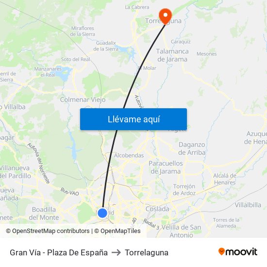 Gran Vía - Plaza De España to Torrelaguna map