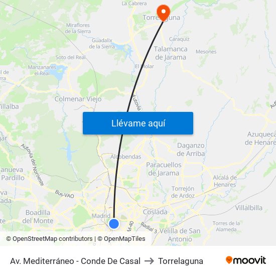 Av. Mediterráneo - Conde De Casal to Torrelaguna map