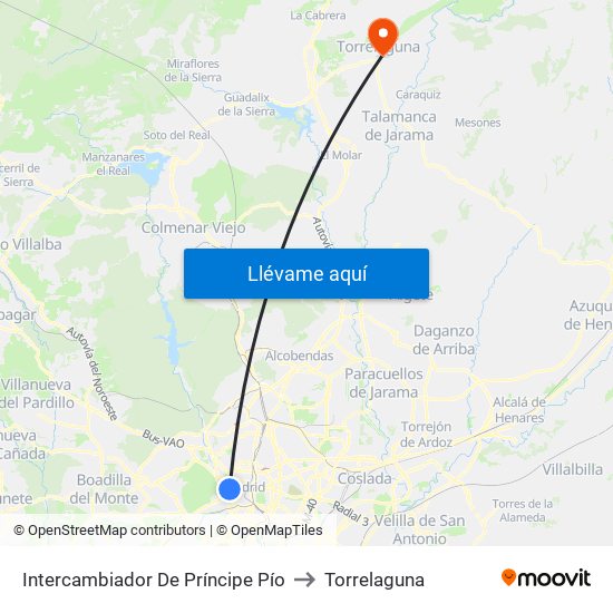 Intercambiador De Príncipe Pío to Torrelaguna map