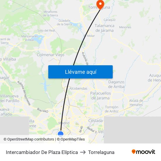 Intercambiador De Plaza Elíptica to Torrelaguna map