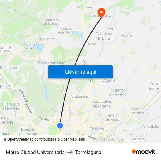 Metro Ciudad Universitaria to Torrelaguna map