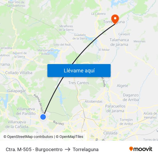 Ctra. M-505 - Burgocentro to Torrelaguna map