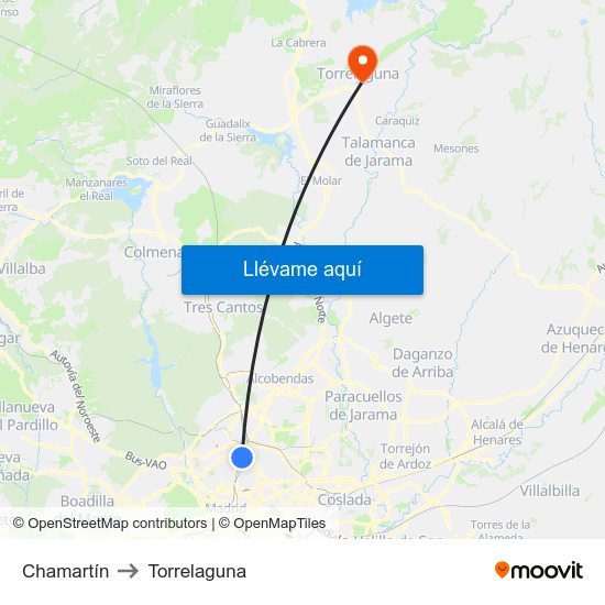 Chamartín to Torrelaguna map