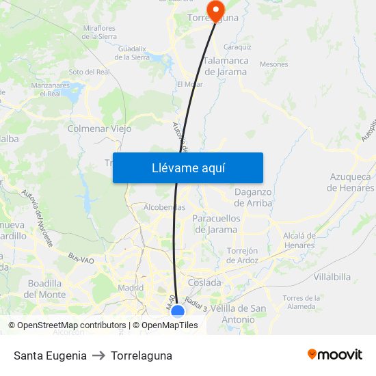 Santa Eugenia to Torrelaguna map