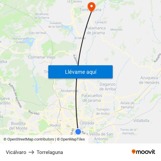 Vicálvaro to Torrelaguna map
