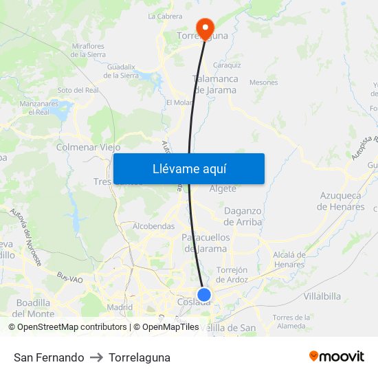 San Fernando to Torrelaguna map