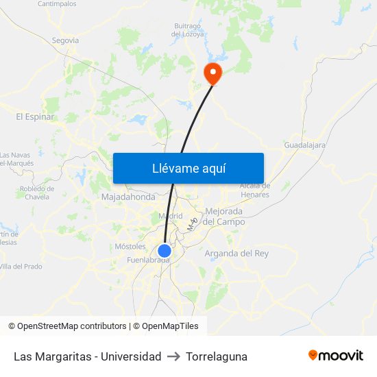Las Margaritas - Universidad to Torrelaguna map