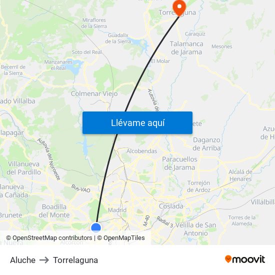 Aluche to Torrelaguna map