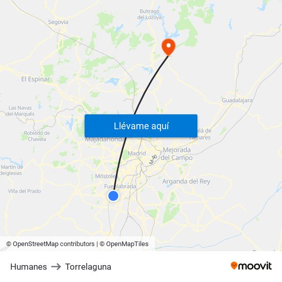 Humanes to Torrelaguna map