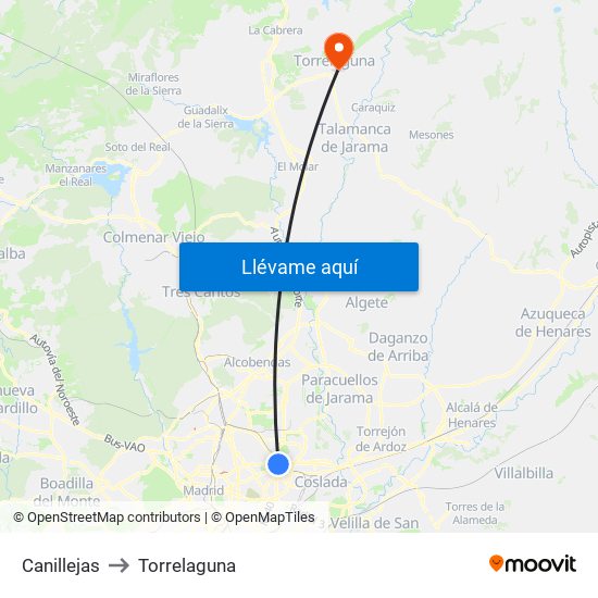 Canillejas to Torrelaguna map