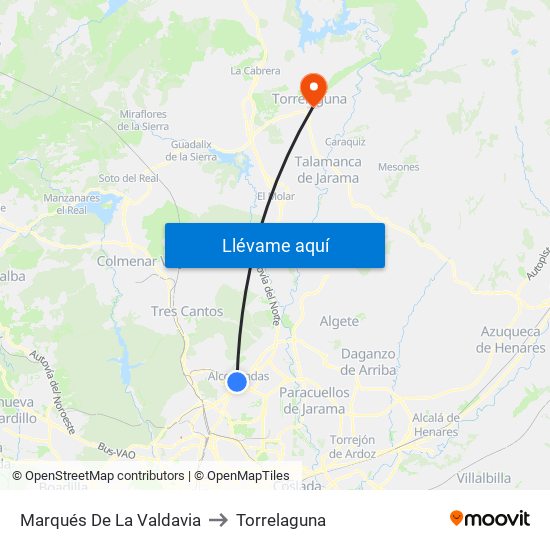 Marqués De La Valdavia to Torrelaguna map