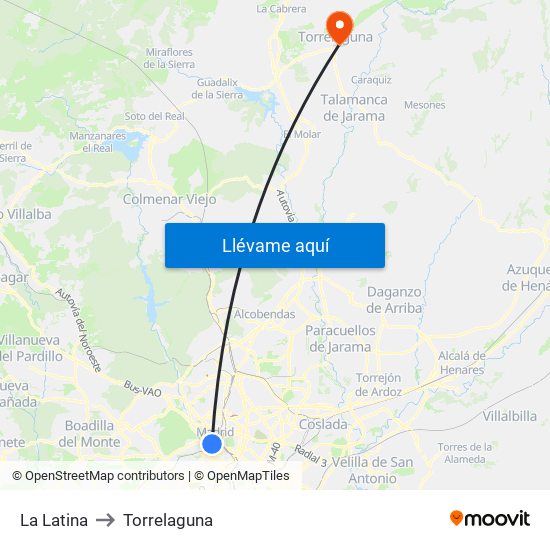 La Latina to Torrelaguna map