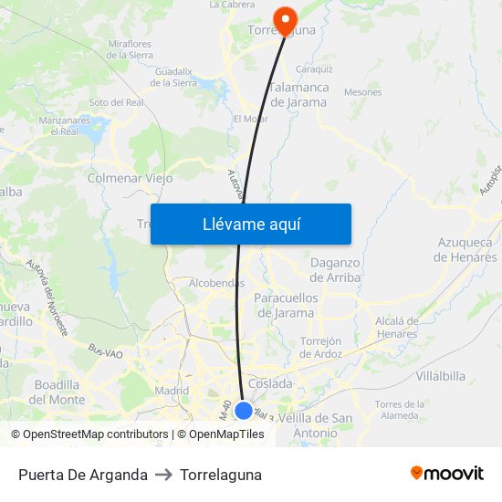 Puerta De Arganda to Torrelaguna map