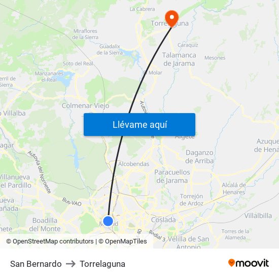 San Bernardo to Torrelaguna map