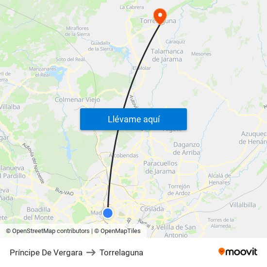 Príncipe De Vergara to Torrelaguna map