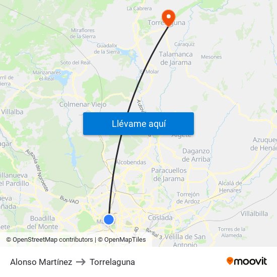 Alonso Martínez to Torrelaguna map