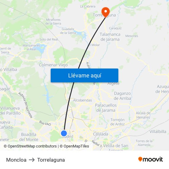 Moncloa to Torrelaguna map