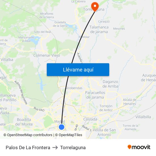Palos De La Frontera to Torrelaguna map