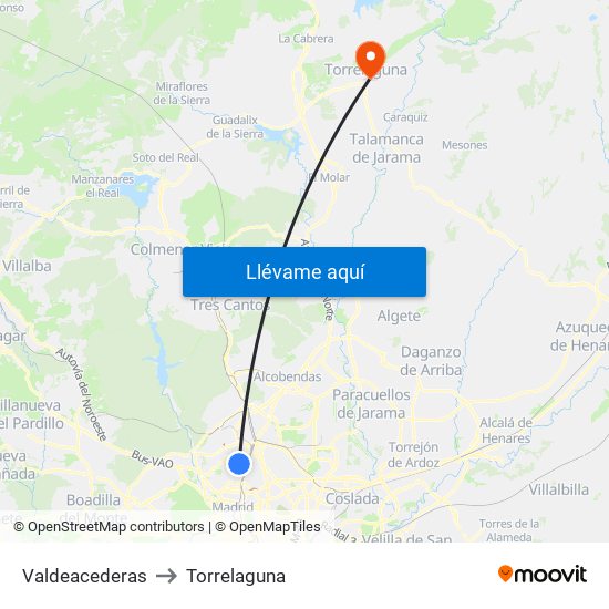 Valdeacederas to Torrelaguna map