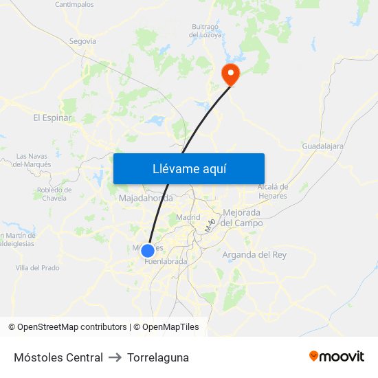 Móstoles Central to Torrelaguna map