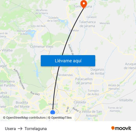Usera to Torrelaguna map