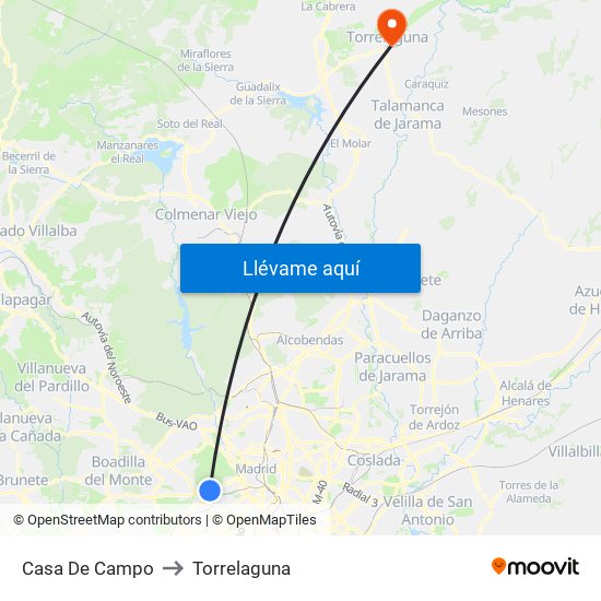 Casa De Campo to Torrelaguna map