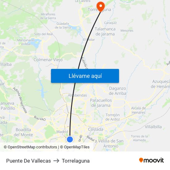 Puente De Vallecas to Torrelaguna map
