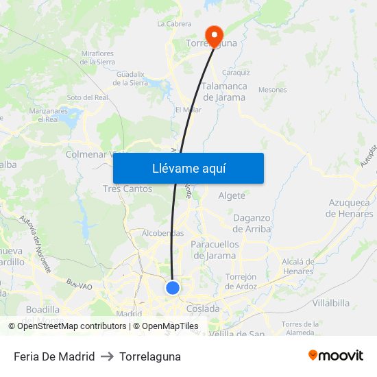 Feria De Madrid to Torrelaguna map