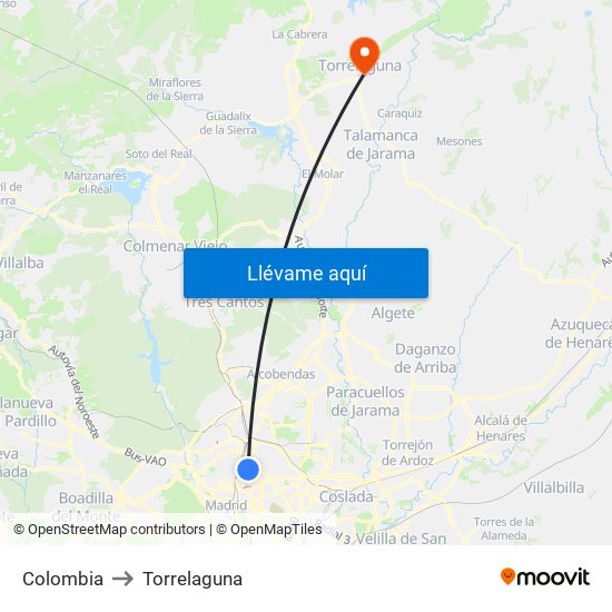 Colombia to Torrelaguna map