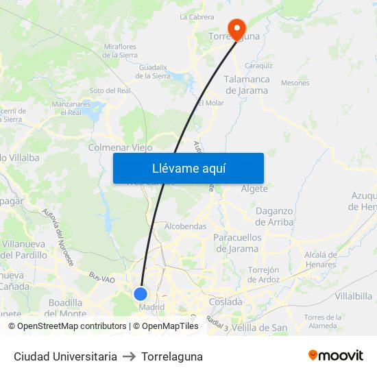 Ciudad Universitaria to Torrelaguna map