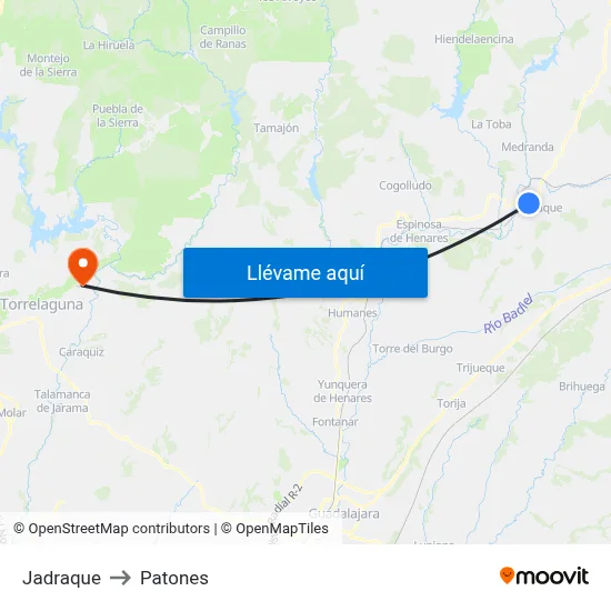 Jadraque to Patones map