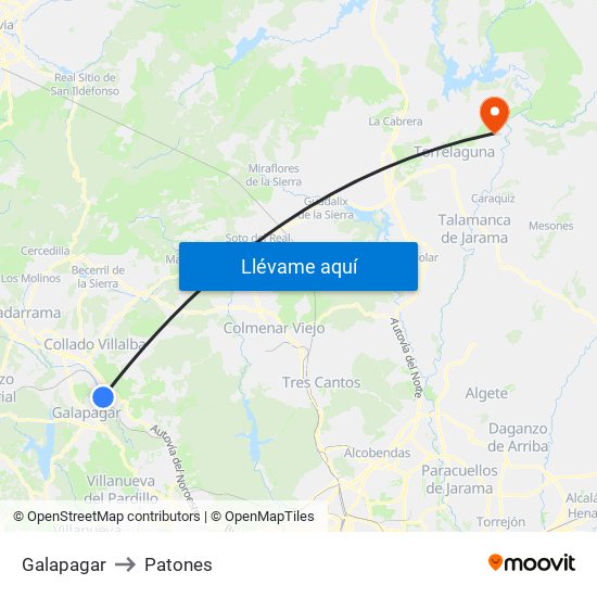 Galapagar to Patones map