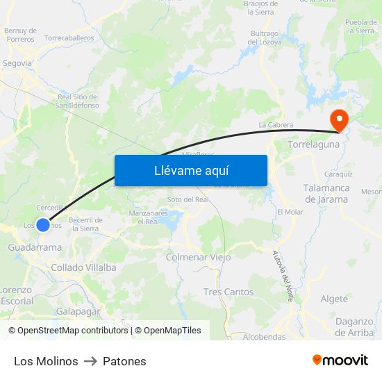 Los Molinos to Patones map