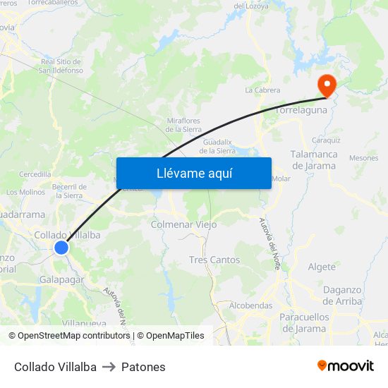 Collado Villalba to Patones map