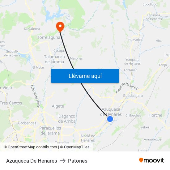 Azuqueca De Henares to Patones map