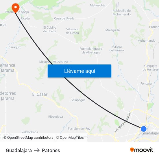 Guadalajara to Patones map