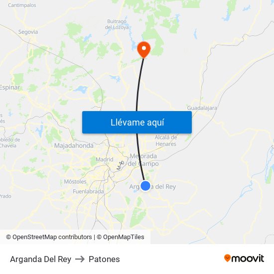 Arganda Del Rey to Patones map