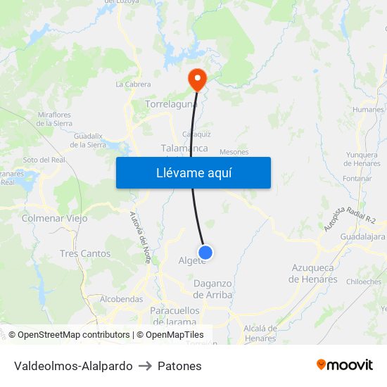 Valdeolmos-Alalpardo to Patones map