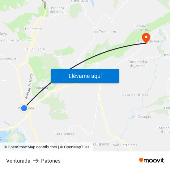 Venturada to Patones map