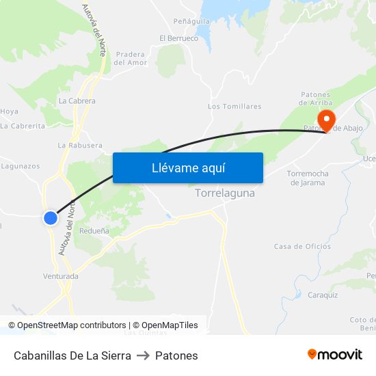 Cabanillas De La Sierra to Patones map